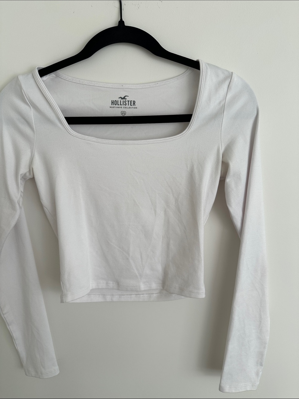 Hollister White Long-Sleeve Square Neck Crop Top